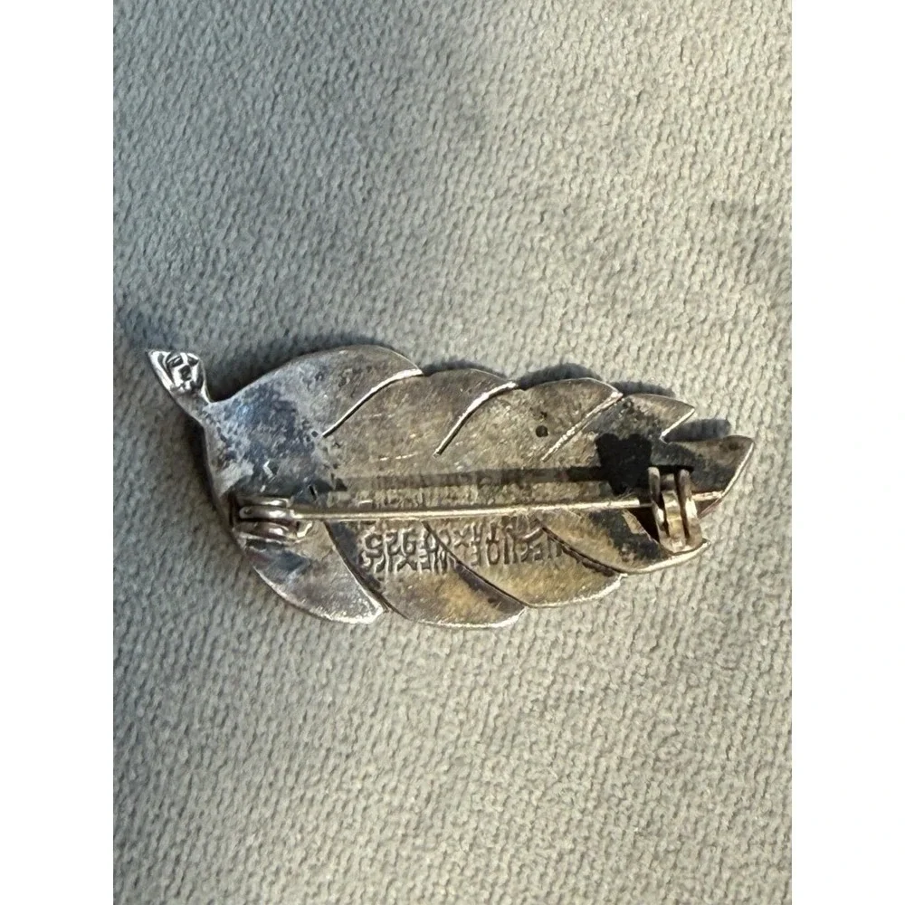 Vintage Taxco Leaf Brooch Pin 925 Abalone Shell Inlay (read description)